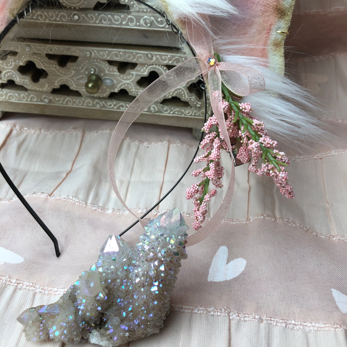 Pink Lavender Spotted Cream Frenchie Ears