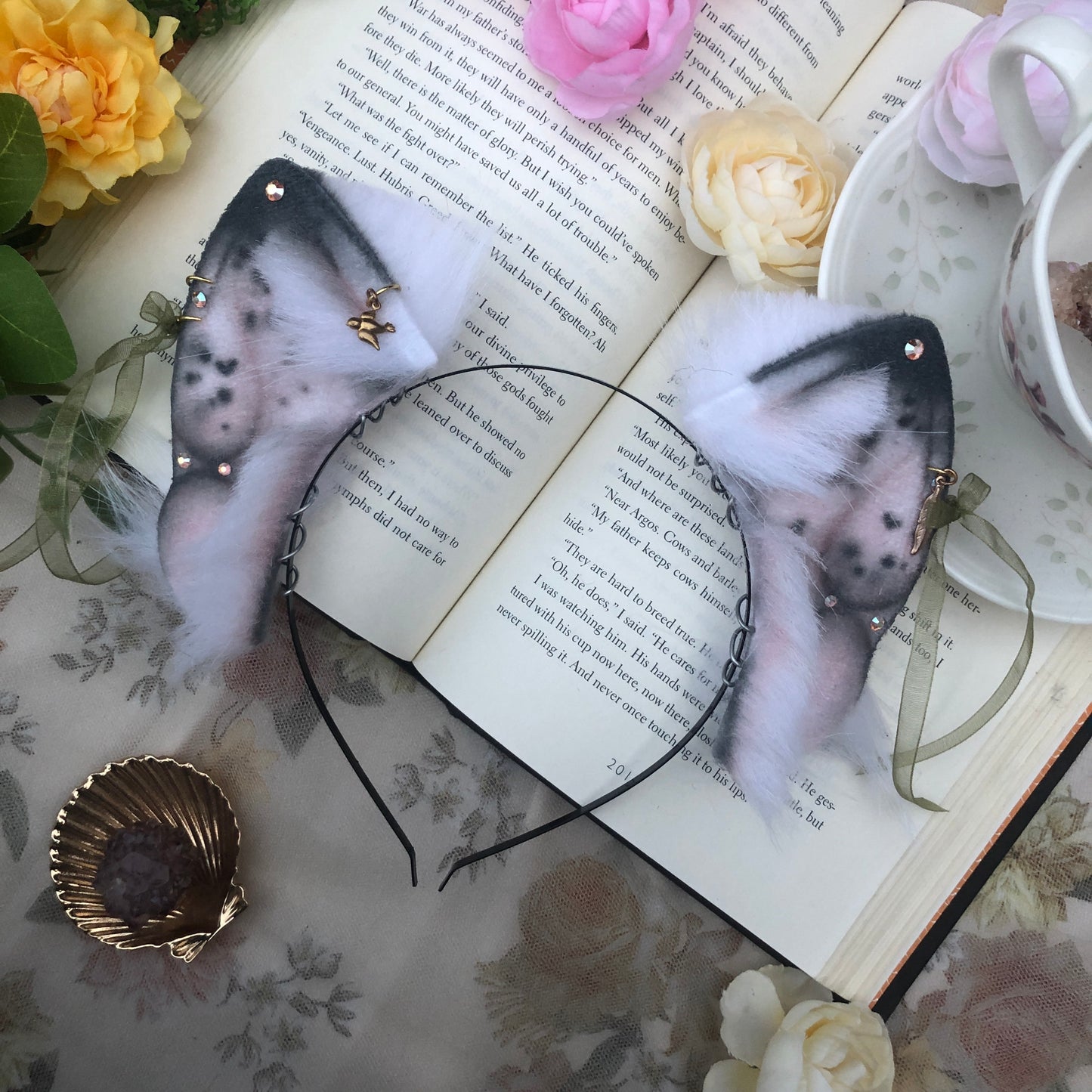 “Of A Feather” Petite Foxkit Ears (Grey & White) ✨🍃