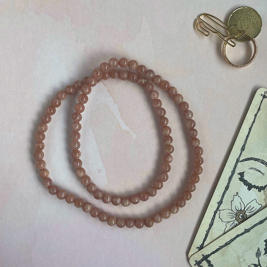 Peach Moonstone Necklace/ Triple Wrap Bracelet