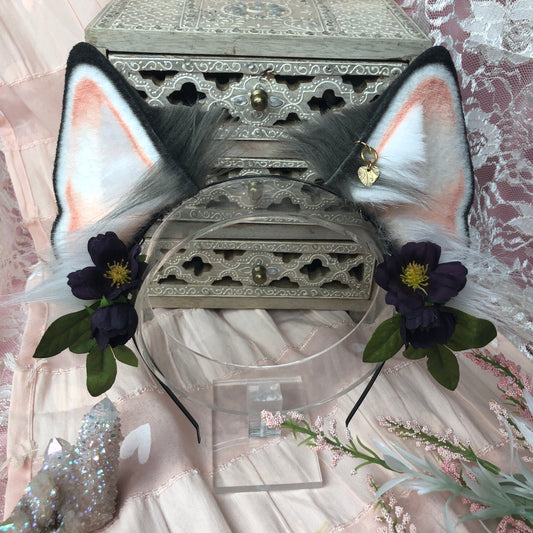 Grey Floral Husky Ears