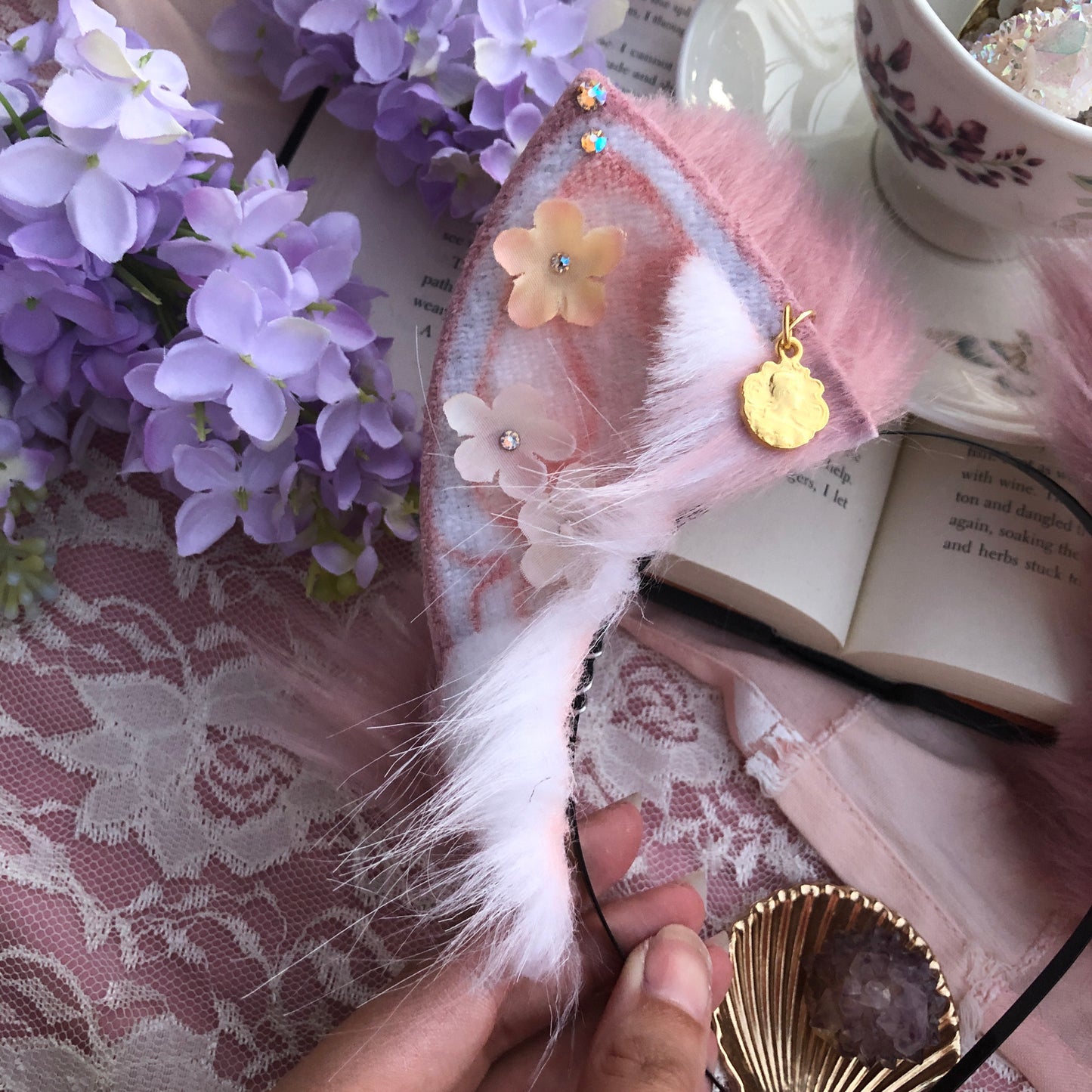 ‘Adorned in Flowers” Rose Gold Kitten Ears ✨🌿