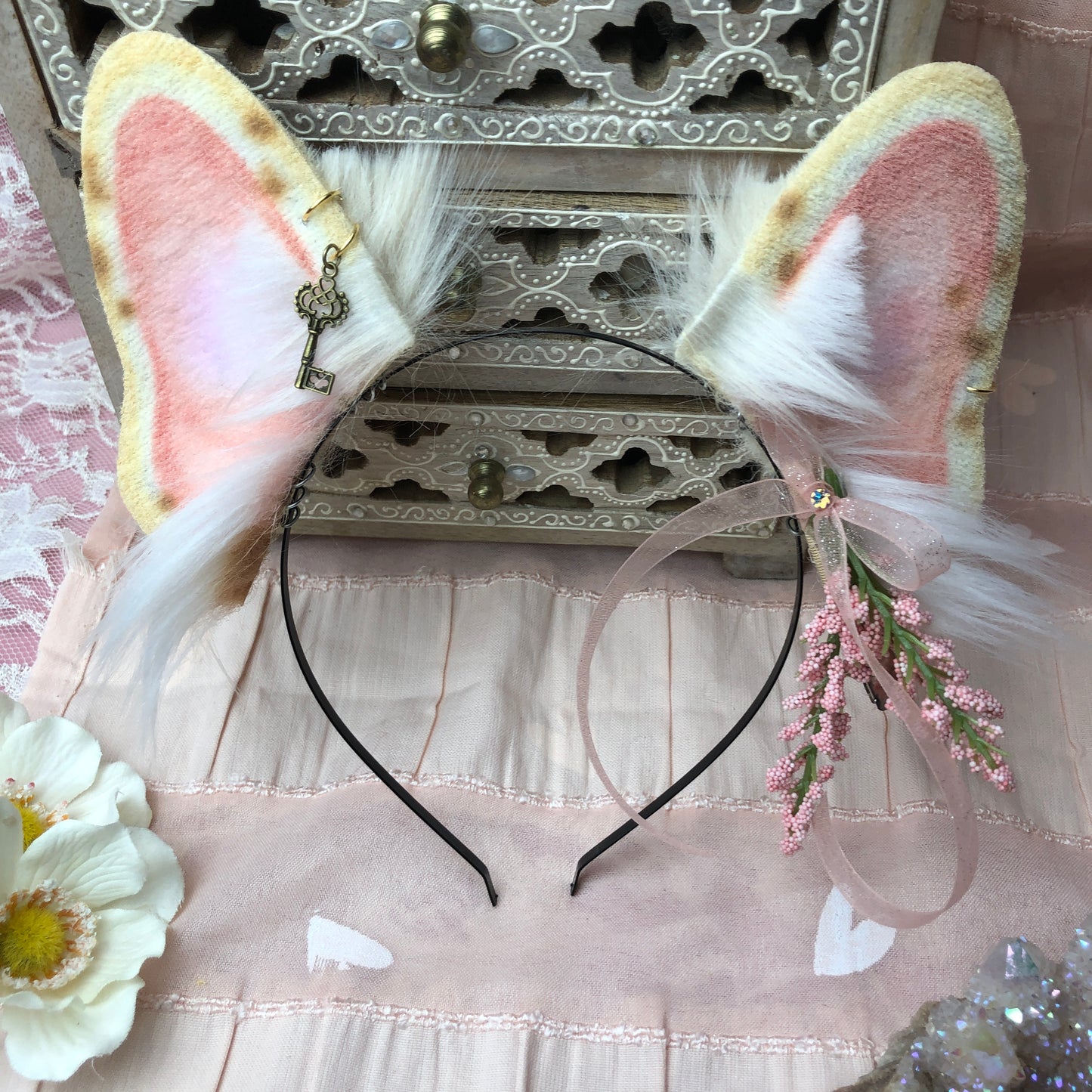 Pink Lavender Spotted Cream Frenchie Ears