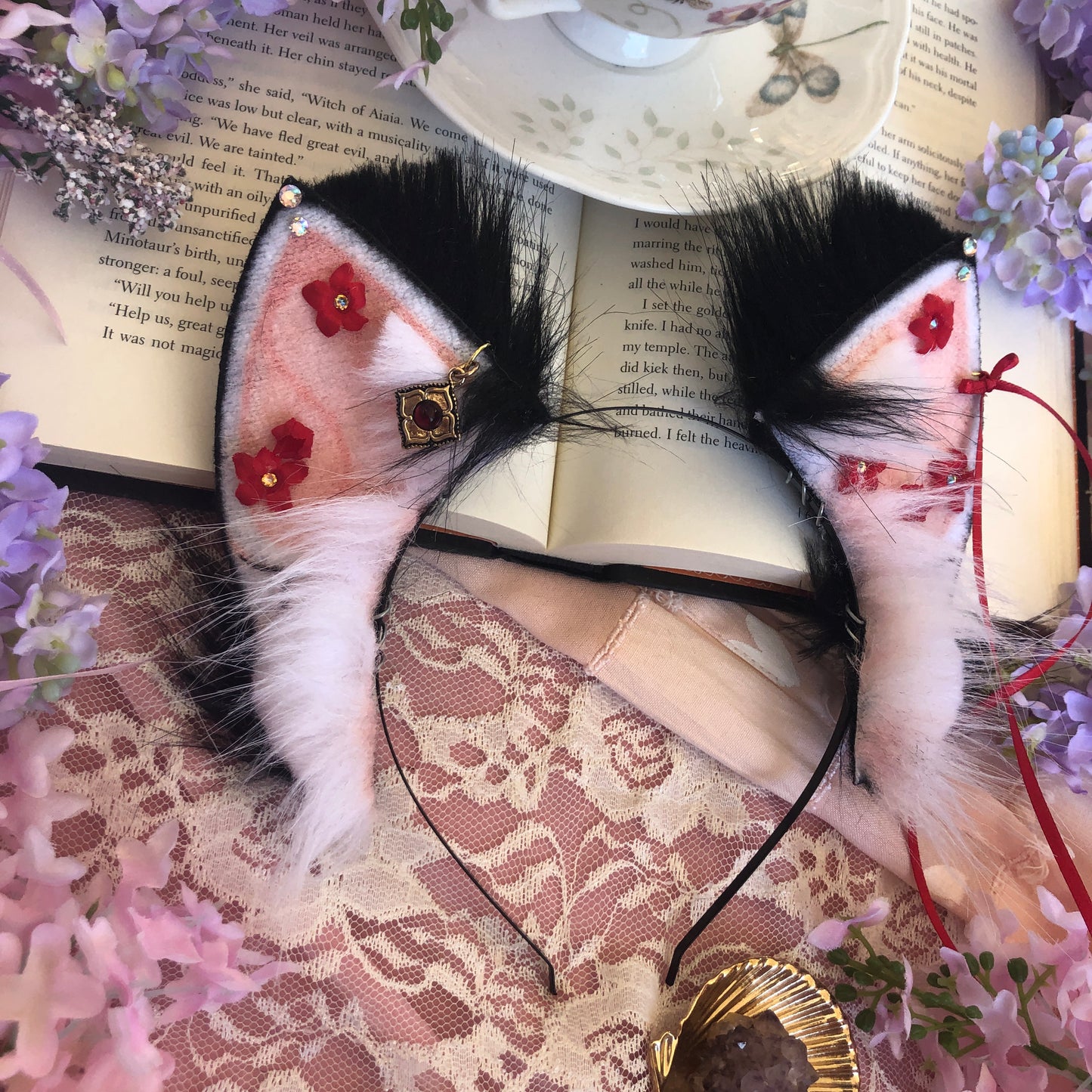 “Adorned in Flowers” Tuxedo Kitten Ears ✨🌿